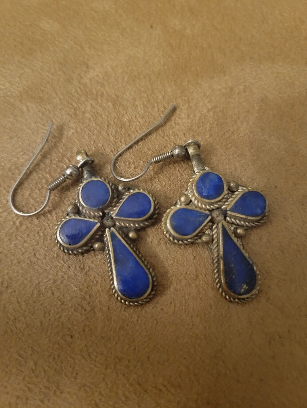 Lapis Lazuli Cross Drop Earrings